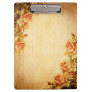 Vintage Damask Shabby Chic Peach Roses Clipboard