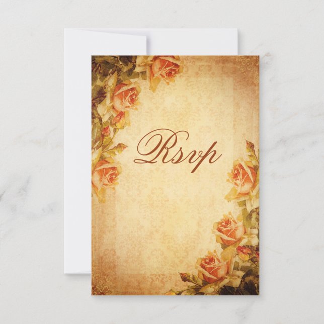 Vintage Damask Shabby Chic Peach Roses RSVP (Front)