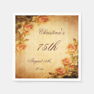 Vintage Damask Shabby Chic Peach Roses Serviettes Napkin