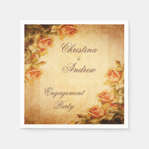 Vintage Damask Shabby Chic Peach Roses Serviettes Napkin