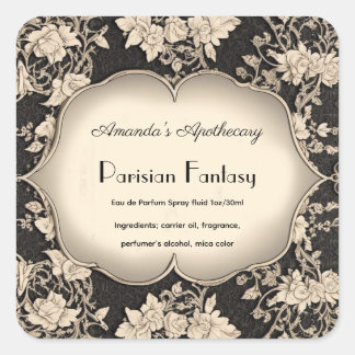 Vintage Damask Silver Frame Perfume Bottle Label