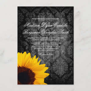 Vintage Damask Sunflower Rustic Wedding Invitation