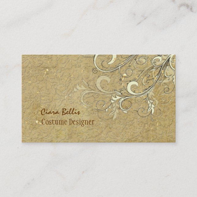 Vintage Damask + swirls Costume Designer Business Card (Front)