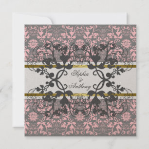 Vintage Damask Swirls Floral Lace Wedding Invite