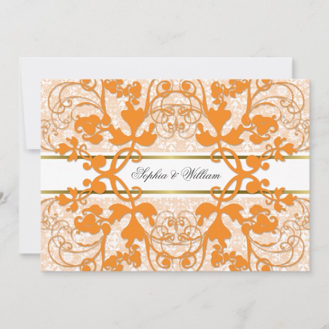 Vintage Damask Swirls Lace Elegant Wedding Invite (Front)