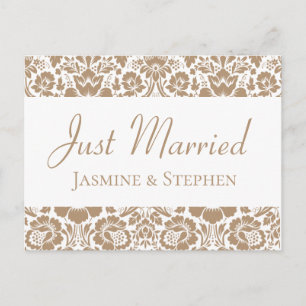 Vintage Damask Thank You Brown Floral Lace Wedding Announcement Postcard