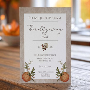 Vintage Damask Thanksgiving Dinner Beige Invitation