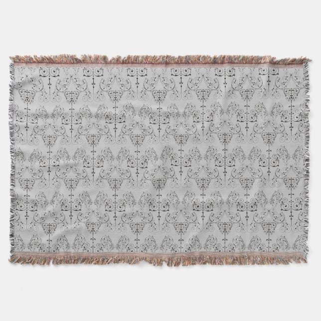 Vintage Damask Wallpaper - black + your backgr. Throw Blanket (Front)