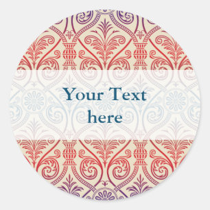 Vintage Damask Wallpaper - blue violet red Classic Round Sticker