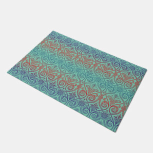 Vintage Damask Wallpaper - blue violet red Doormat