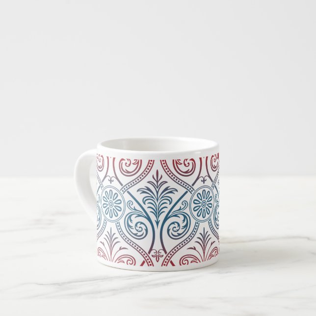 Vintage Damask Wallpaper - blue violet red Espresso Cup (Front Left)