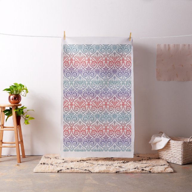 Vintage Damask Wallpaper - blue violet red Fabric (In Situ)
