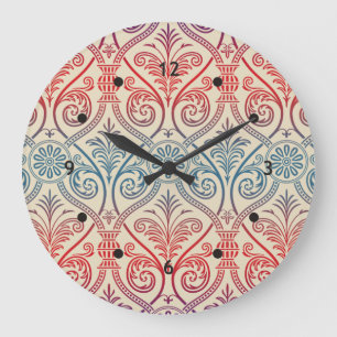 Vintage Damask Wallpaper - blue violet red Large Clock