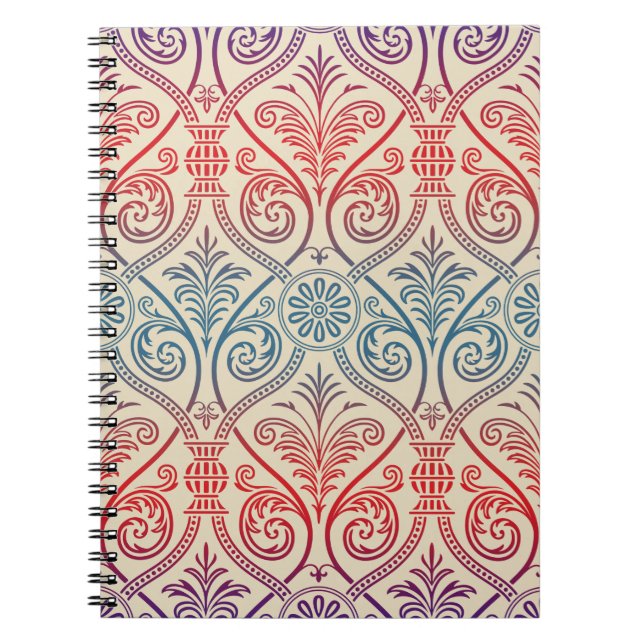 Vintage Damask Wallpaper - blue violet red Notebook (Front)