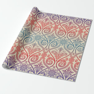 Vintage Damask Wallpaper - blue violet red Wrapping Paper