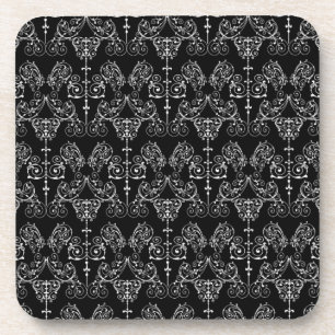 Vintage Damask Wallpaper - white + your backgr. Coaster