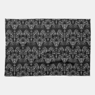 Vintage Damask Wallpaper - white + your backgr. Tea Towel