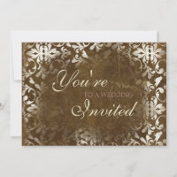 Vintage Damask Wedding Invitations, Espresso