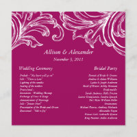 Vintage Damask Wedding Program RASPBERRY & White