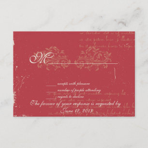 Vintage damask wedding RSVP Red Card