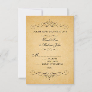 Vintage Damask Wedding RSVP Swirls Flourish Card