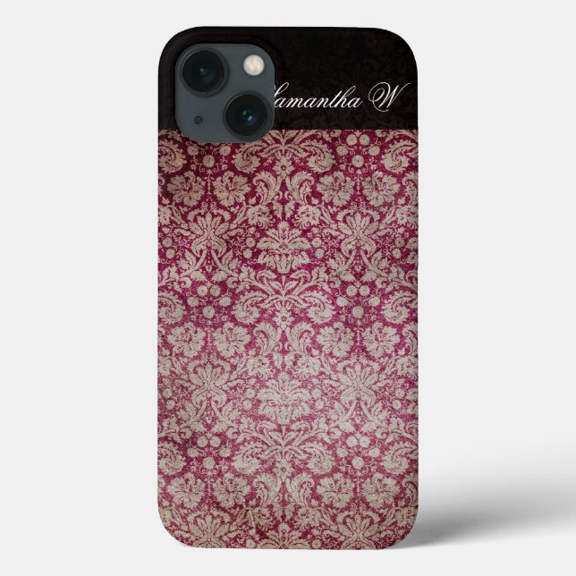 Vintage Damask Wine, Personalised iPhone Case (Back)