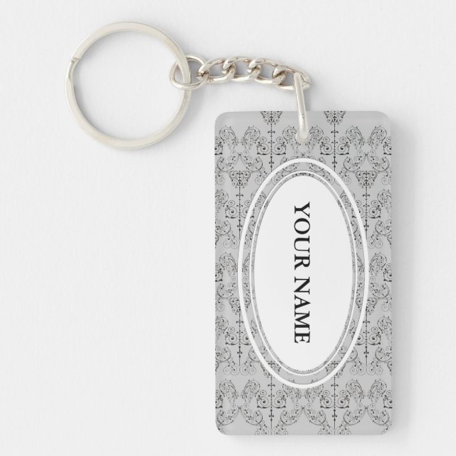 Vintage Damasks Wallpaper - black + your backgr. Key Ring (Front)