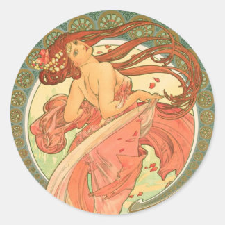 Vintage Dance by Alphonse Mucha Classic Round Sticker