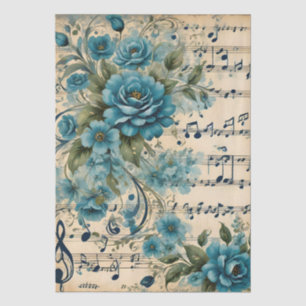 Vintage Dance Music Notes Floral Deco Design Tissue Paper