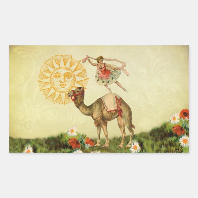 Vintage Dancer on a Camel Rectangular Sticker (Front)