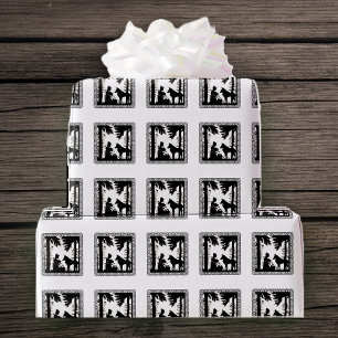 Vintage Dancing Bears Black Silhouette Wrapping Paper