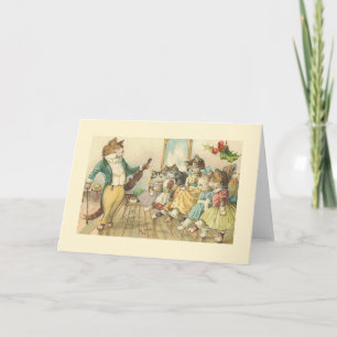 Vintage Dancing Cats Christmas Greeting Card
