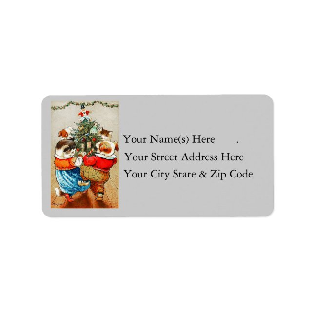 Vintage Dancing Cats & Dogs Address Label (Front)