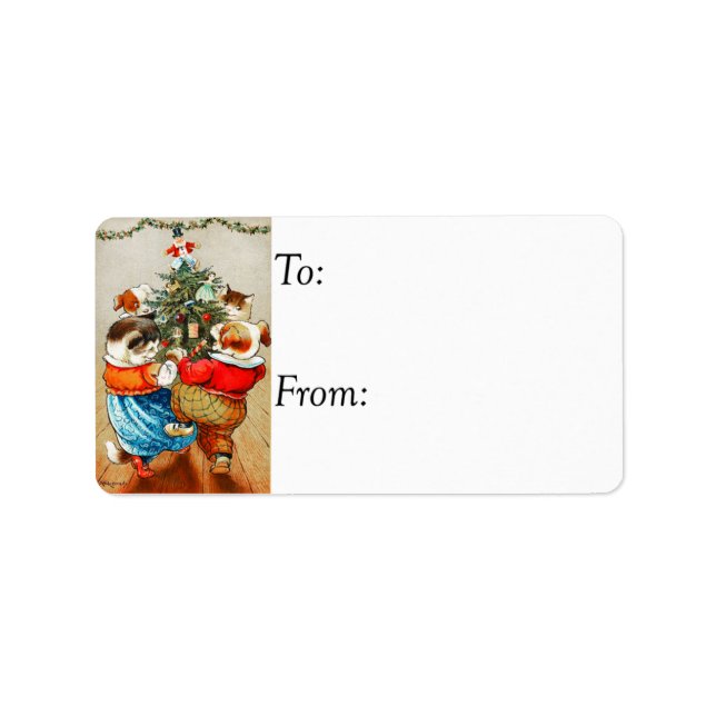 Vintage Dancing Christmas Cats Gift Tag (Front)