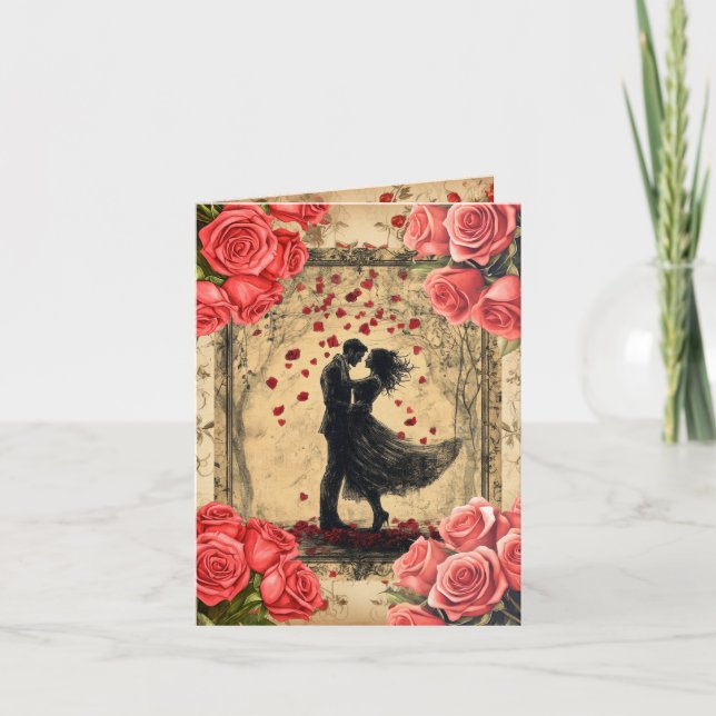 Vintage Dancing Couple Valentine Flat Holiday Card (Front)