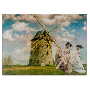 Vintage Dancing Flower Girls and Windmill  Cutting Board