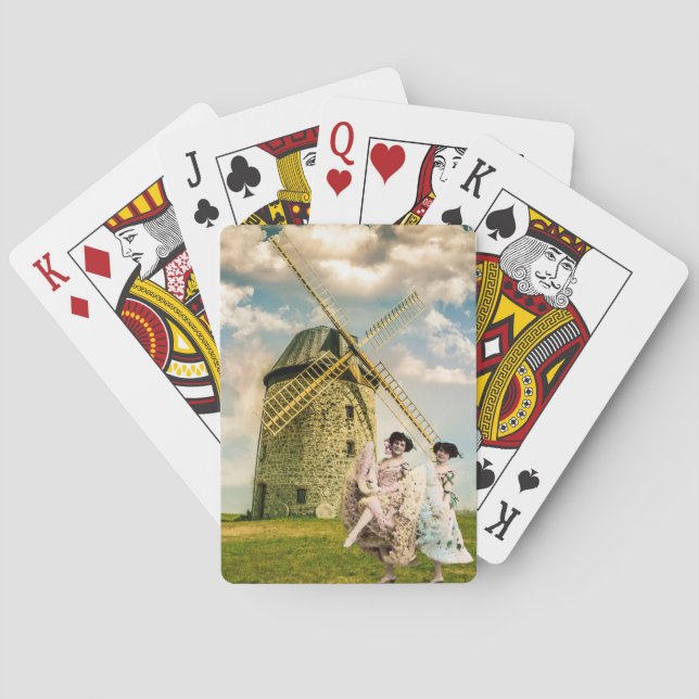 Vintage Dancing Flower Girls and Windmill   Playing Cards (Back)