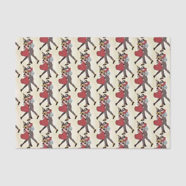 Vintage Dancing Harlequin Tissue Paper (Front)