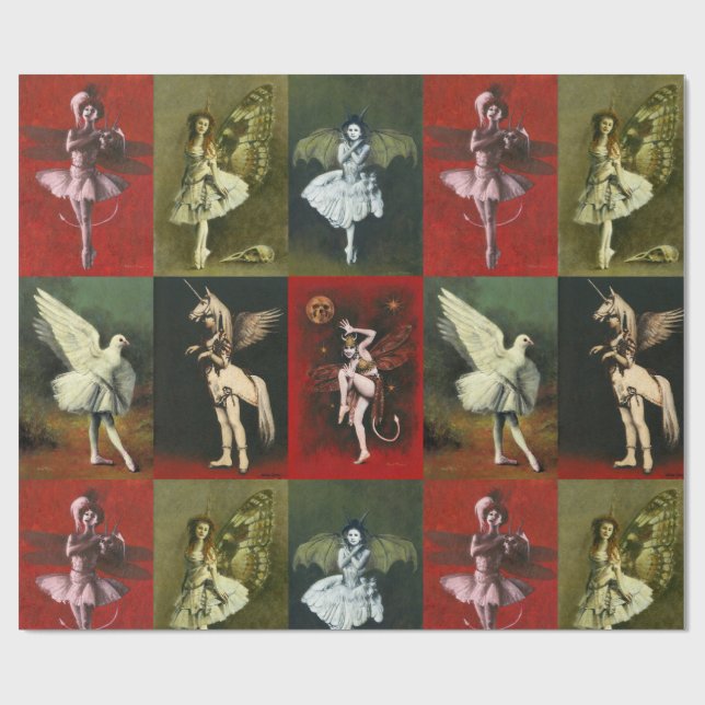 Vintage Dancing Imps Wrapping Paper (Flat)
