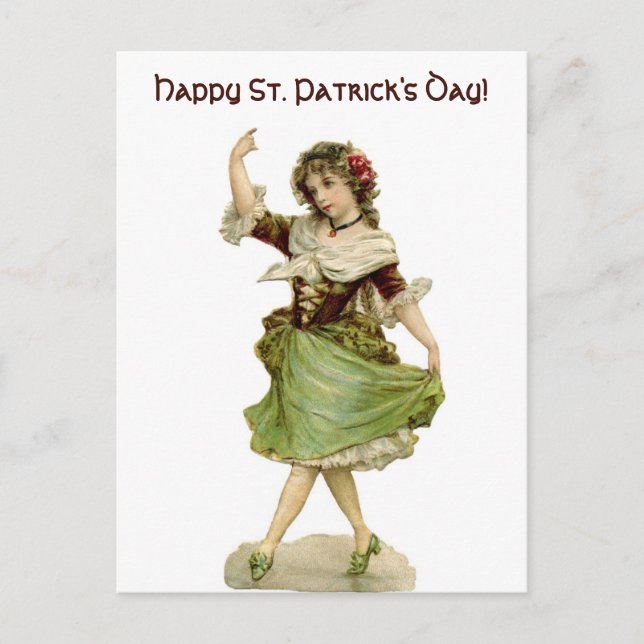 Vintage Dancing Irish Maid Postcard (Front)