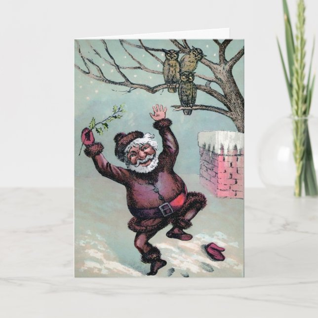 Vintage Dancing Santa Holiday Card (Front)