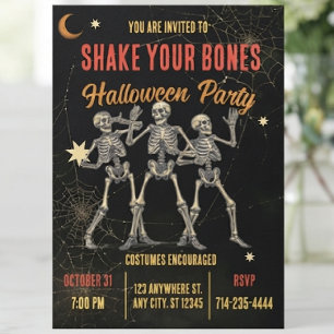 Vintage Dancing Skeleton Halloween Invitation