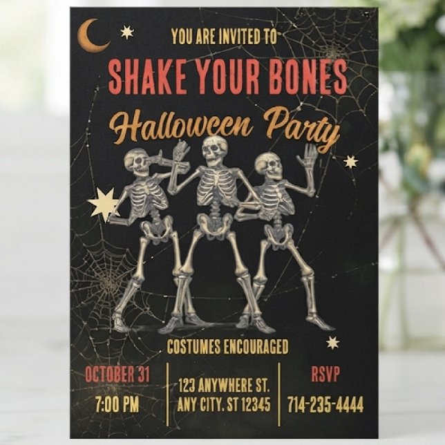 Vintage Dancing Skeleton Halloween Invitation (Creator Uploaded)