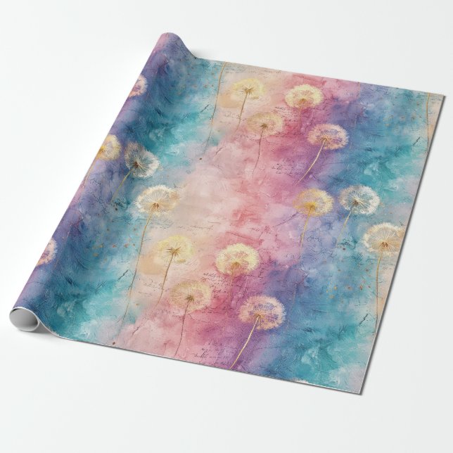 Vintage Dandelion Abstract Pattern (3) Wrapping Paper (Unrolled)