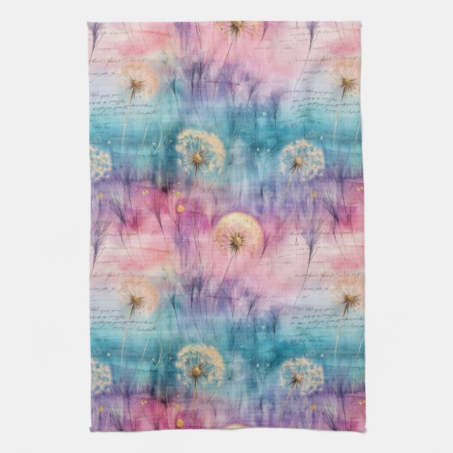 Vintage Dandelion Abstract Pattern (6) Tea Towel (Vertical)
