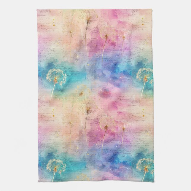 Vintage Dandelion Abstract Pattern (7) Tea Towel (Vertical)