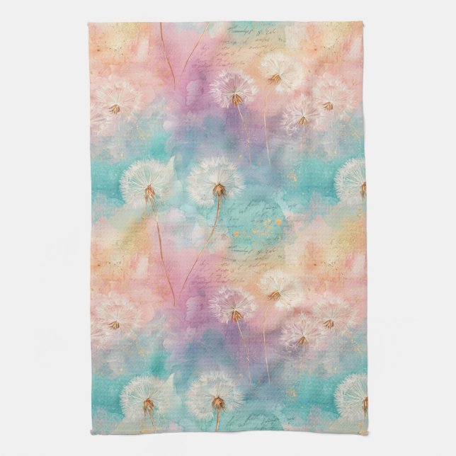 Vintage Dandelion Abstract Pattern (8) Tea Towel (Vertical)