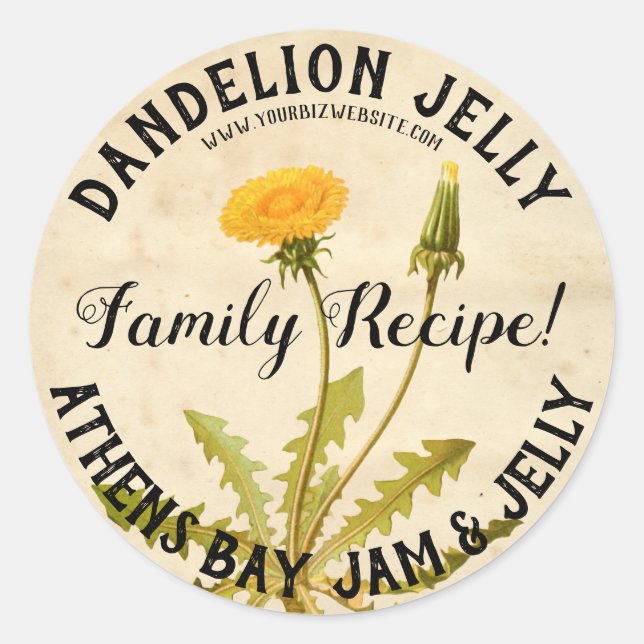 Vintage Dandelion Jelly Product Business Label (Front)