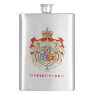 Vintage Danish Royal Coat of Arms of Denmark Hip Flask