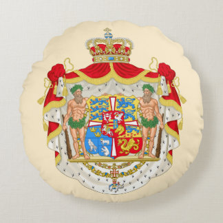 Vintage Danish Royal Coat of Arms of Denmark Round Cushion